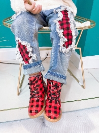 Kids' Red Plaid Martin Boots 