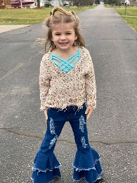 Kids' Size-Mommy and Me Colored Dotted Distressed Sweater