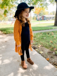 Kids' Size-Mommy and Me Solid Color Fringed Cardigan