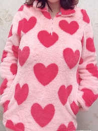 Adults' Size-Valentine's Day Mom&Me Pink Hearts Fleece Pullover
