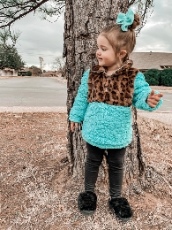 Wholesale Turquoise Cowhide/Leopard Sherpa Pullover