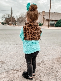 Wholesale Girl Turquoise Cowhide/Leopard Sherpa Pullover