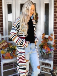 Adults' Size-Mom and Me Cozy Stripe Sweater Cardigan