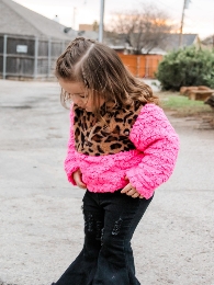 Kids' Size-Mommy and Me Pink Patchwork Sherpa Pullover
