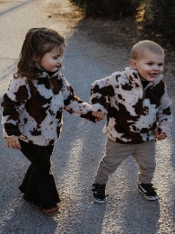 Wholesale Mommy and Me Brown Cow Grain Sherpa Pullover