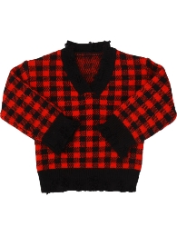 Kids' Size-Mom and Me Red/Black Plaid Distressed Sweater