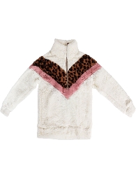 Adults' Size-Mom and Me Leopard Pink White Sherpa Pullover
