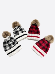 Adults' Size-Mommy and Me plaid knitted hat