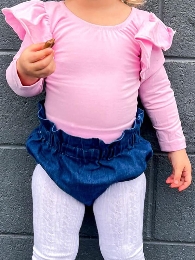 Kid's Pink Long Sleeve Flare Bodysuit