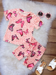 Pink Cheetah Butterflies T-Shirt and Biker Shorts