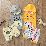 Infant Boy's Dinosaur Short Sleeve Hoodie Tops Shorts Outfit Set