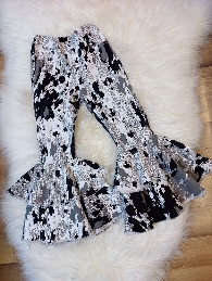 Black White Cow Jean Double Flare Bell Bottom