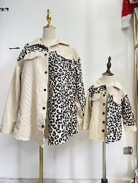 Mommy size ——Oversized Mommy and Me Corduroy Leopard Printed shirt
